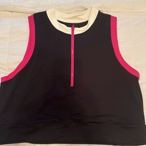 VENUS Black and Pink Zip-Up Crop Top
